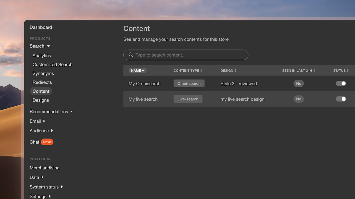 Screenshot of dark mode
